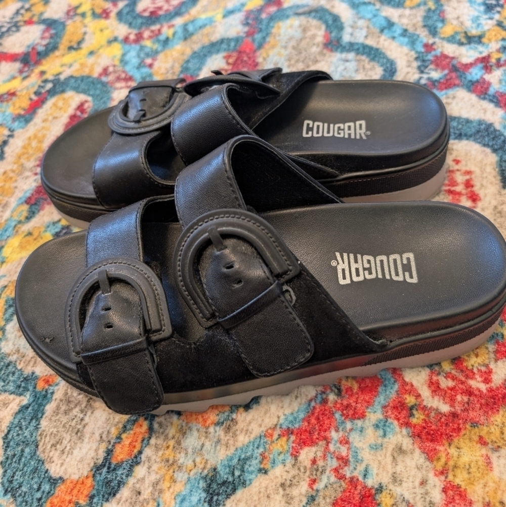 Cougar Pepa Buckle Platform Slide Sandals Size 7 Black